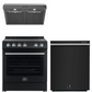 Forno Espresso Package - 30" Electric Range, Range Hood and Dishwasher in Black with Silver Handles