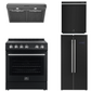 Forno Espresso Package - 30" Electric Range, Range Hood, Refrigerator and Dishwasher in Black with Silver Handles