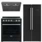 Forno Espresso Package - 30" Electric Range, Range Hood and Refrigerator in Black with Silver Handles