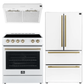 Forno Espresso Package - 30" Electric Range, Range Hood and Refrigerator in White with Antique Brass Handles