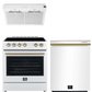 Forno Espresso Package - 30" Electric Range, Range Hood and Dishwasher in White with Antique Brass Handles