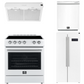 Forno Espresso Package - 30" Electric Range, Range Hood, Refrigerator and Dishwasher in White with Silver Handles