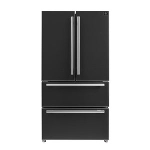 Forno Espresso Package - 36" Refrigerator and Dishwasher in Black with Silver Handles
