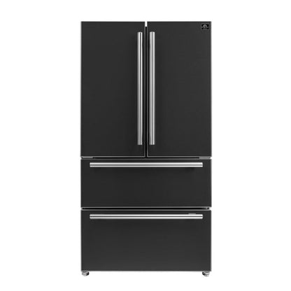 Forno Espresso Package - 36" Refrigerator and Dishwasher in Black with Silver Handles