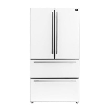 Forno Espresso Package - 36" Refrigerator and Dishwasher in White with Silver Handles
