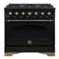 FORNO Espresso Antico 36" 4.5 cu. ft. Gas Range with 6 Sealed Burners in Black with Antique Brass Accents, FFSGS6219-36BLK