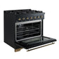 FORNO Espresso Antico 36" 4.5 cu. ft. Gas Range with 6 Sealed Burners in Black with Antique Brass Accents, FFSGS6219-36BLK