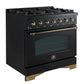 FORNO Espresso Antico 36" 4.5 cu. ft. Dual Fuel Range with 6 Sealed Burners in Black with Antique Brass Accents, FFSGS6113-36BLK