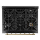 FORNO Espresso Antico 36" 4.5 cu. ft. Dual Fuel Range with 6 Sealed Burners in Black with Antique Brass Accents, FFSGS6113-36BLK