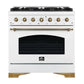 FORNO Espresso Antico 36" 4.5 cu. ft. Gas Range with 6 Sealed Burners in White with Antique Brass Accents, FFSGS6219-36WHT