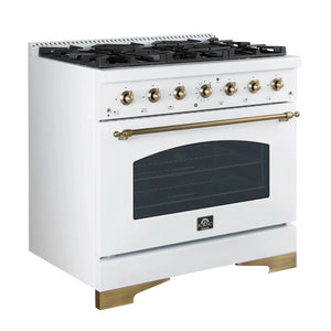 FORNO Espresso Antico 36" 4.5 cu. ft. Gas Range with 6 Sealed Burners in White with Antique Brass Accents, FFSGS6219-36WHT