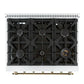 FORNO Espresso Antico 36" 4.5 cu. ft. Gas Range with 6 Sealed Burners in White with Antique Brass Accents, FFSGS6219-36WHT