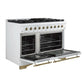 FORNO Espresso Antico 48" 5.5 cu. ft. Gas Range with 8 Sealed Burners and Griddle in White with Antique Brass Accents, FFSGS6219-48WHT