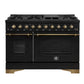 FORNO Espresso Antico 48" 5.5 cu. ft. Dual Fuel Range with 8 Sealed Burners and Griddle in Black with Antique Brass Accents, FFSGS6113-48BLK