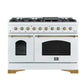 FORNO Espresso Antico 48" 5.5 cu. ft. Gas Range with 8 Sealed Burners and Griddle in White with Antique Brass Accents, FFSGS6219-48WHT