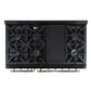 FORNO Espresso Antico 48" 5.5 cu. ft. Dual Fuel Range with 8 Sealed Burners and Griddle in Black with Antique Brass Accents, FFSGS6113-48BLK