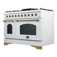 FORNO Espresso Antico 48" 5.5 cu. ft. Gas Range with 8 Sealed Burners and Griddle in White with Antique Brass Accents, FFSGS6219-48WHT