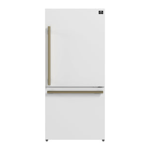 FORNO Espresso Milano 31" 17.2 cu. ft. Refrigerator and Bottom Freezer in White with Antique Brass Handles, FFFFD1785-31WHT