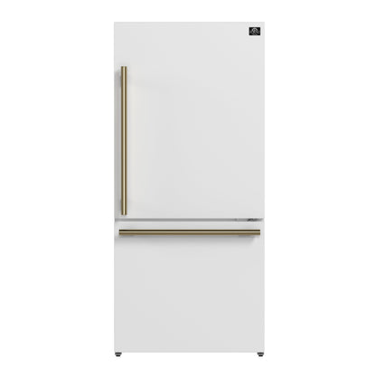 FORNO Espresso Milano 31" 17.2 cu. ft. Refrigerator and Bottom Freezer in White with Antique Brass Handles, FFFFD1785-31WHT