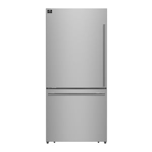 FORNO Espresso Milano 31" 17.2 cu. ft. Refrigerator and Bottom Freezer with Ice Maker in Stainless Steel and Silver Handles