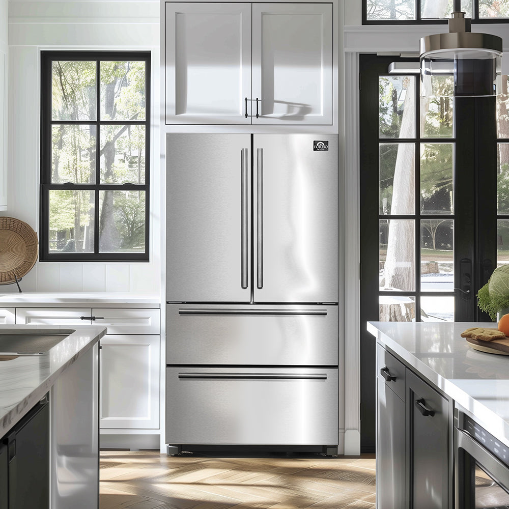 FORNO Moena 40" 19.2 cu. ft. French Door Built-In Refrigerator in Stainless Steel with Ice Maker and Modern Trim Kit, FFRBI1820-40MG