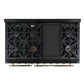 FORNO Espresso Antico 48" 5.5 cu. ft. Gas Range with 8 Sealed Burners and Griddle in Black with Antique Brass Accents, FFSGS6219-48BLK