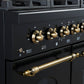 FORNO Espresso Antico 48" 5.5 cu. ft. Gas Range with 8 Sealed Burners and Griddle in Black with Antique Brass Accents, FFSGS6219-48BLK