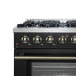 FORNO Galiano 36" 5.36 cu. ft. Gas Range with 6 Sealed Burners in Black with Antique Brass Accents, FFSGS6244-36BLK