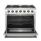 FORNO Espresso Galiano 36" 5.36 cu. ft. Gas Range with 6 Sealed Burners in White with Antique Brass Accents, FFSGS6244-36WHT