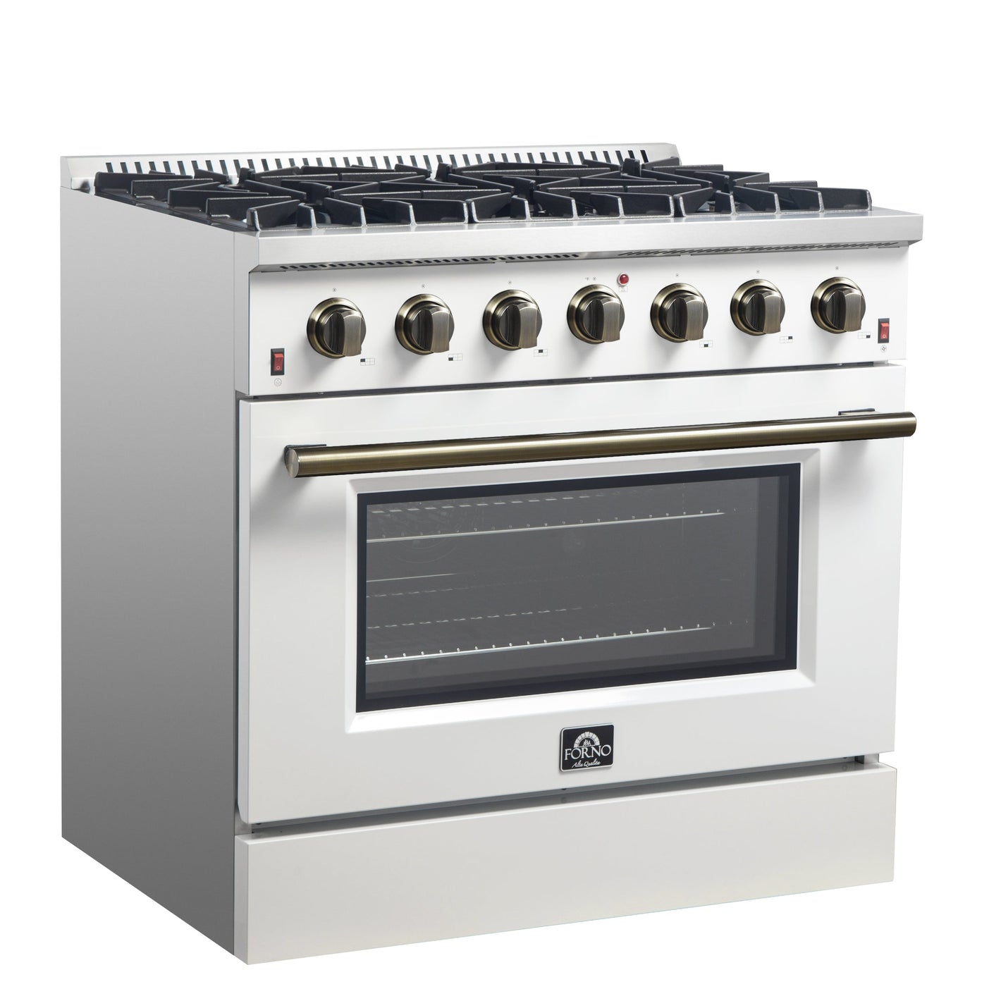FORNO Espresso Galiano 36" 5.36 cu. ft. Gas Range with 6 Sealed Burners in White with Antique Brass Accents, FFSGS6244-36WHT