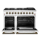 FORNO Galiano 48" 6.58 cu. ft. Gas Range with 8 Sealed Burners and Griddle in White with Antique Brass Accents, FFSGS6244-48WHT