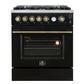 FORNO Giovanni 30" 4.32 cu. ft. Gas Range with 5 Burners, Air Fry Basket, Wok Support and Griddle in Black with Antique Brass Accents, FFSGS6274-30BLK