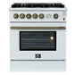 FORNO Giovanni 30" 4.32 cu. ft. Gas Range with 5 Burners, Air Fry Basket, Wok Support and Griddle in White with Antique Brass Accents, FFSGS6274-30WHT