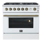 FORNO Marco 36" 5.36 cu.ft. Gas Range with 6 Burners and Temperature Gauge in Black with Antique Brass Accents, FFSGS6277-36WHT