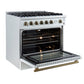 FORNO Marco 36" 5.36 cu.ft. Gas Range with 6 Burners and Temperature Gauge in Black with Antique Brass Accents, FFSGS6277-36WHT
