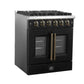 FORNO Galiano 30" 4.32 cu. ft. French Door Gas Range with 5 Sealed Burners in Black with Antique Brass Accents, FFSGS6444-30BLK