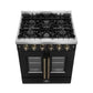 FORNO Galiano 30" 4.32 cu. ft. French Door Gas Range with 5 Sealed Burners in Black with Antique Brass Accents, FFSGS6444-30BLK