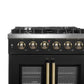 FORNO Galiano 30" 4.32 cu. ft. French Door Gas Range with 5 Sealed Burners in Black with Antique Brass Accents, FFSGS6444-30BLK