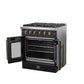 FORNO Galiano 30" 4.32 cu. ft. French Door Gas Range with 5 Sealed Burners in Black with Antique Brass Accents, FFSGS6444-30BLK