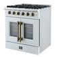 FORNO Galiano 30" 4.32 cu. ft. French Door Gas Range with 5 Sealed Burners in White with Antique Brass Accents, FFSGS6444-30WHT