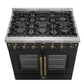 FORNO Galiano 36" 5.36 cu. ft. French Door Gas Range with 6 Sealed Burners in Black with Antique Brass Accents, FFSGS6444-36BLK