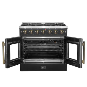 FORNO Galiano 36" 5.36 cu. ft. French Door Gas Range with 6 Sealed Burners in Black with Antique Brass Accents, FFSGS6444-36BLK