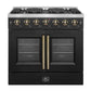 FORNO Galiano 36" 5.36 cu. ft. French Door Gas Range with 6 Sealed Burners in Black with Antique Brass Accents, FFSGS6444-36BLK