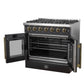 FORNO Galiano 36" 5.36 cu. ft. French Door Gas Range with 6 Sealed Burners in Black with Antique Brass Accents, FFSGS6444-36BLK