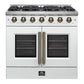 FORNO Galiano 36" 5.36 cu. ft. French Door Gas Range with 6 Sealed Burners in White with Antique Brass Accents, FFSGS6444-36WHT