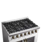 FORNO Galiano 36" 5.36 cu. ft. French Door Gas Range with 6 Sealed Burners in White with Antique Brass Accents, FFSGS6444-36WHT