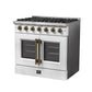 FORNO Galiano 36" 5.36 cu. ft. French Door Gas Range with 6 Sealed Burners in White with Antique Brass Accents, FFSGS6444-36WHT