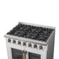 FORNO Galiano 36" 5.36 cu. ft. French Door Gas Range with 6 Sealed Burners in White with Antique Brass Accents, FFSGS6444-36WHT