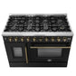 FORNO Galiano 48" 6.58 cu. ft. French Door Gas Range with 8 Sealed Burners and Griddle in Black with Antique Brass Accents, FFSGS6444-48BLK