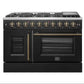 FORNO Galiano 48" 6.58 cu. ft. French Door Gas Range with 8 Sealed Burners and Griddle in Black with Antique Brass Accents, FFSGS6444-48BLK